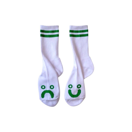 Polar Skate Co.（ポーラー スケートボード カンパニー）RIB SOCKS HAPPY SAD - WHITE/GREEN